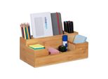 Relaxdays Desk, 7 Scomparti, Organizer In Bambù, Ufficio, Cucina, Bagno, Organizer Da Scrivania Hbt 11X30X15Cm, Naturale, 1 Pezzo