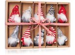 Brubaker Set Di 10 Gnomi Di Natale In Legno E Corda - Ornamenti Per Albero Gnomi Di Natale - Ornamenti Di Natale 9 Cm - Gnomo Di Natale