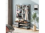 Appendiabiti Costway Con Panca, Appendiabiti A 6 Livelli, 9 Ganci Doppi, 2 Cassettiere In Tessuto E Scarpiera, Appendiabiti Da Corridoio Per Corridoio, Camera Da Letto, Design Industriale, 122 X 40 X 180 Cm
