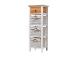 Cassettiera Rebecca Mobili Con 4 Cassetti In Legno E Vimini, Bianco E Marrone