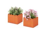 Costway 2Er Vaso Da Fiori Resistente Alle Intemperie Con Fori Di Drenaggio, Fioriera Hdpe Rettangolare, Letto Rialzato, Vaso Da Fiori 32X30X25Cm Arancione