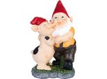 Brubaker Gnomo Da Giardino Che Balla Con Maialino - Gnomo Con Maiale - Figura Da Giardino Divertente - Decorazione Resistente Alle Intemperie Per Il Campeggio In Giardino - Decorazione Da Giardino Per Esterni - Alto 24 Cm