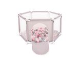 Selonis Box Esagonale Con 100 Palline Box Per Bambini, Grigio:Perla/Grigio/Trasparente/Rosa Polvere