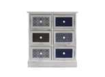 Cassettiera Rebecca Mobili Con 6 Cassetti In Legno, Bianco, Grigio E Blu