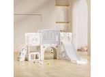 Scivolo Per Bambini Da Interno Flieks, Scivolo Per Bambini 6 In 1 Con Scivolo, Canestro, Piattaforme Di Accesso E Mobile Di Base, Scivolo Per Bambini Con Scale, Bianco