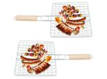 2 X Cestello Per Grigliare Con Manico In Legno | Cestello Per Grigliare Bbq Per Pesce Verdure Bistecca Scaloppine Gamberi | Griglia In Metallo 23 X 21 Cm | Cestello Per Verdure Hamburger Girarrosto | Cestello Per Grigliare | Cestello Per Grigliare