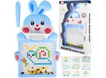 Malplay Lavagna Magnetica Per Bambini Con Perline, Puzzle Del Coniglio, 20X Stencil, Lavagna Da Colorare Per Bambini A Partire Dai 3 Anni, Blu