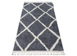 Tappeto Berber Cross B5950 Grigio / Bianco Frange Berbero Marocchino Shaggy Grigio 180X270 Cm