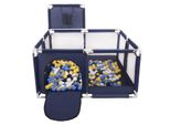 Selonis Box Con Cesto E 900 Palline Playpen Per Bambini, Blu:Nero/Bianco/Grigio/Blu/Giallo