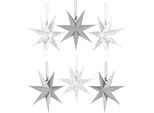 Brubaker 6 Stelle Di Natale Di Carta - Stelle Pieghevoli Da 20 Cm - Grandi Decorazioni Per Albero Di Natale E Finestra Bianco, Argento
