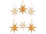 Brubaker 6 Stelle Di Natale Di Carta - Stelle Pieghevoli Da 20 Cm - Grandi Decorazioni Per Albero Di Natale E Finestra Bianco, Oro