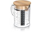 Arendo - Caraffa Graduata In Vetro Da 350 Ml - Caraffa Graduata In Vetro Borosilicato - Scala Precisa - Resistente Al Calore - Adatta Al Microonde - Caraffa In Vetro Con Coperchio In Bambù - Guarnizione In Silicone