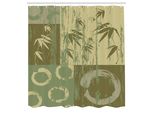 Abakuhaus Tenda Da Doccia In Bambù, Cerchio Zen E Silhouette Di Bambù Su Stampa Artistica Patchwork Orientale Vintage Color, Set Decorativo Per Bagno In Tessuto Con Ganci, 175X200 Cm, Verde