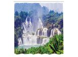Abakuhaus Tenda Da Doccia Naturale, Cascata Foglie Tropicali Esotiche Piscina Naturale Immagine Dell'acqua, Tessuto Set Decorativo Per Bagno Con Ganci, 175X220 Cm, Verde Azzurro
