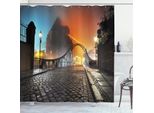 Abakuhaus Tenda Da Doccia Paesaggio, Old Town Bridge Notte, Set Incl. 12 Ganci In Tessuto Impermeabile Antibatterico E Antimuffa, 175 X 220 Cm, Grigio Arancione