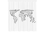 Abakuhaus Tenda Da Doccia Con Mappa Del Mondo, Illustrazione Bozza Della Mappa Del Mondo Effetto Disegno Grafica Stampata, Tessuto Set Decorativo Per Bagno Con Ganci, 175X240 Cm, Bianco E Nero