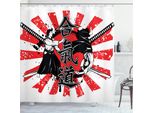 Abakuhaus Tenda Da Doccia Giapponese, Combattimento Di Aikido Samurai, Stampa Digitale Su Tessuto, Incl. 12 Ganci, Resistente Al Lavaggio, Resistente All'acqua E Ai Batteri, 175 X 180 Cm, Arancione, Nero, Bianco