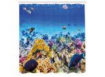 Abakuhaus Tenda Da Doccia Con Motivo A Pesci, Scena Subacquea Con Pesci Rossi, Stelle Marine E Meduse, Set Decorativo Per Bagno In Tessuto Con Ganci, 175X240 Cm, Turchese