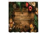 Abakuhaus Tenda Da Doccia Natalizia, Scatola Regalo Con Omino Di Pan Di Zenzero, Legno Di Conifere, Pino, Cannella, Dessert Su Tema Rustico In Legno, Set Decorativo Per Bagno In Tessuto Con Ganci, 175X240 Cm, Marrone Verde