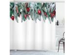 Abakuhaus Tenda Da Doccia Natalizia, Stelle E Bacche Natalizie, Opaca, Incl. 12 Anelli, Resistente A Batteri E Muffe, 175 X 220 Cm, Verde-Rosso