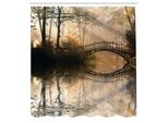 Abakuhaus Tenda Da Doccia Paesaggistica, Idilliaca Mattina Presto, Foresta Nebbiosa, Ponte, Riflesso Sul Fiume, Foto Romantica, Tessuto, Set Decorativo Per Bagno Con Ganci, 175X200 Cm, Multicolore