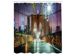 Abakuhaus Tenda Da Doccia Paesaggistica, Brooklyn Bridge Pedestrian Walkway Before Sunrise American Landmark Image, Tessuto Set Decorativo Per Bagno Con Ganci, 175X200 Cm, Viola