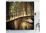 Abakuhaus Tenda Da Doccia Con Vista Sulla Città, Ponte Romantico Sul Canale, Opaca, Incl. 12 Anelli, Resistente A Batteri E Muffe, 175 X 240 Cm, Color Crema