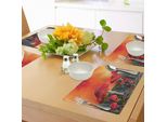 Tovagliette Abakuhaus Con Funghi, Funghi Magic Place Imaginary Nuvole Clipart Foglie Papaveri Spellbound, Tiscjdeco In Tessuto Resistente Al Lavaggio Per Sala Da Pranzo E Cucina, Arancione Taupe Rosso