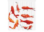 Abakuhaus Tenda Da Doccia Con Motivo Koi Fish, Leggendario Simbolo Cinese Di Fortuna E Potere, Immagine Tranquility, Set Decorativo Per Bagno In Tessuto Con Ganci, 175X200 Cm, Arancione E Bianco