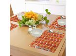 Tovagliette Abakuhaus Arancioni, Grandi Papaveri Boemi In Fiore Su Sfondo Antico, Design Grafico, Decorazioni Da Tavola In Tessuto Resistente Al Lavaggio Per La Sala Da Pranzo E La Cucina, Arancione Scuro E Bianco.