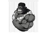 Abakuhaus Tenda Da Doccia Con Caricatura, Immagine Del Grande Gorilla Come Atleta Professionista Bodybuilding Palestra Animale, Tessuto Set Decorativo Per Bagno Con Ganci, 175X220 Cm, Nero Bianco Grigio
