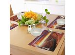 Abakuhaus Tovagliette Paesaggio, Fantastico Paesaggio Del Fiume Tra Scogliere Rocciose Con Immagine Mistica Del Cielo, Tiscjdeco In Tessuto Resistente Al Colore Per La Sala Da Pranzo E La Cucina, Arancione Giallo