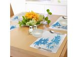 Abakuhaus Tovagliette Hawaiane, Palme, Piante Tropicali, Fiori E Farfalle, Silhouette, Grafica Monocromatica, Decorazioni Da Tavola In Tessuto Resistente Al Lavaggio Per La Sala Da Pranzo E La Cucina, Bianco Acquamarina.