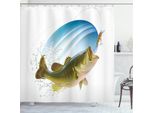 Abakuhaus Tenda Da Doccia Fishing, Tema Vita Selvaggia Nella Natura, Opaca, Incl. 12 Anelli, Resistente A Batteri E Muffe, 175 X 180 Cm, Verde-Blu