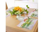 Tovagliette Abakuhaus, Illustrazione Di Una Graziosa Rana Su Una Ninfea Con Funghi Sullo Sfondo Di Un Lago Naturale, Tiscjdeco In Tessuto Resistente Al Lavaggio Per La Sala Da Pranzo E La Cucina, Multicolore
