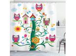 Abakuhaus Tenda Da Doccia Con Gufi, Gufi Su Un Albero Con Pois, Stampa Digitale Su Tessuto, Incl. 12 Ganci, Resistente Al Lavaggio, Resistente All'acqua E Ai Batteri, 175 X 180 Cm, Multicolore