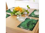Abakuhaus Tovagliette Astratte, Edifici Urbani, Città Su Pali Della Luce, Grafica Creativa Monocromatica, Tiscjdeco In Tessuto Resistente Al Colore Per La Sala Da Pranzo E La Cucina, Verde
