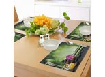 Tovagliette Abakuhaus Spa, Orchidea, Tronchi Di Bambù, Pietre Chakra, Alternativa Giapponese Con Elementi Feng Shui, Decorazioni Da Tavola In Tessuto Resistente Al Lavaggio Per La Sala Da Pranzo E La Cucina, Verde Mela E Fucsia.