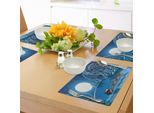 Abakuhaus Tovagliette Natalizie, Babbo Natale Sulla Slitta In Una Notte Di Luna Piena Con Tema Natalizio Invernale Innevato, Tiscjdeco In Tessuto Resistente Al Lavaggio Per Sala Da Pranzo E Cucina, Blu Navy