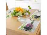 Tovagliette Abakuhaus Spa, Asian Relaxation Ways Con Pietre Zen Per Massaggi Orchidea Viola E Bambù, Tiscjdeco In Tessuto Resistente Al Lavaggio Per Sala Da Pranzo E Cucina, Viola, Nero E Verde