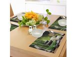 Tovagliette Abakuhaus Spa, Massaggi Caldi Combinati Con Candele E Profumi, Paesaggio Con Stampa Bambù, Tiscjdeco In Tessuto Resistente Al Lavaggio Per Sala Da Pranzo E Cucina, Bianco, Nero E Verde