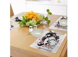 Tovagliette Abakuhaus Con Tatuaggi, Cuori Uniti Con Teschi E Ali D'aquila Simbolo Dell'amore Coraggioso, Decorazioni Da Tavola In Tessuto Resistente Al Lavaggio Per La Sala Da Pranzo E La Cucina, Bianco, Nero E Rosso