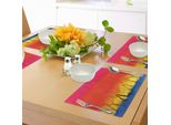 Tovagliette Fantasia Abakuhaus, Albero Astratto In Diversi Toni Acquerellati Con Pennellate Grafiche, Decorazioni Da Tavola In Tessuto Resistente Ai Colori Per La Sala Da Pranzo E La Cucina, Colori Fucsia, Arancione, Giallo E Blu.
