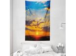 Abakuhaus Arazzo E Copriletto Giallo E Blu, Tramonto Spettacolare In Morbido Tessuto Microfibra Lavabile Senza Scolorimento, Stampa Digitale, 140 X 230 Cm, Arancione E Blu
