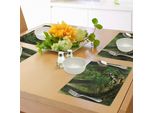 Tovagliette Abakuhaus Natur, Wonderland Forest Nepal Giungla Asiatica Foresta Pluviale Habitat Selvaggio Immagine Primitiva Stampata, Tiscjdeco In Tessuto Resistente Al Lavaggio Per Sala Da Pranzo E Cucina, Verde