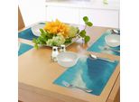 Abakuhaus Tovagliette Moderne, Opera D'arte A Olio Immagine Di Nuvole E Onde Con Effetto Ombreggiato, Stampa Artistica Contemporanea Colorata, Tiscjdeco In Tessuto Resistente Al Lavaggio Per La Sala Da Pranzo E La Cucina, Bianco E Blu
