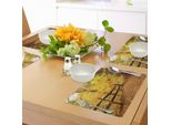 Abakuhaus Tovagliette Paesaggio, Stagione Autunnale - Foglie Cadute Su Un Sentiero Nel Bosco Con Recinzione - Foto, Tiscjdeco In Tessuto Resistente Al Lavaggio Per La Sala Da Pranzo E La Cucina, Calendula Zenzero Giallo