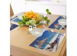 Abakuhaus Tovagliette Paesaggio, Isola Caraibi Luna Di Miele Temi Spiaggia Mare Oceano Stampa, Tiscjdeco In Tessuto Resistente Ai Colori Per La Sala Da Pranzo E La Cucina, Marrone Chiaro Turchese E Bianco
