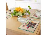 Tovagliette Abakuhaus Con Citazione "La Vecchia Scuola Non Muore Mai"" Su Sfondo Antico Con Radio, Tiscjdeco In Tessuto Resistente Al Lavaggio Per La Sala Da Pranzo E La Cucina, Turchese, Rosa E Calendula."