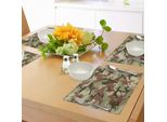 Tovagliette Abakuhaus Camo, Illustrazioni Mimetiche Verdi In Forest Colors Hunter Combat, Tiscjdeco In Tessuto Resistente Al Lavaggio Per La Sala Da Pranzo E La Cucina, Verde Scuro Verde Militare Rosa Essiccata